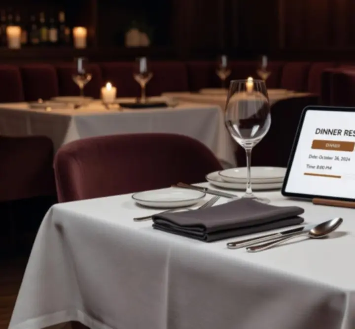 Elegánsan megterített asztal foglalási kártyával a Buda Dining Hubban